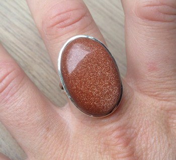 Zilveren ring met grote ovale Goudsteen ring maat 18.5 mm